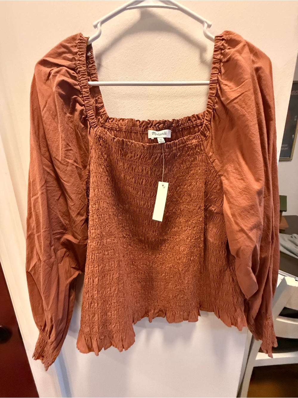 NWT Madewell lucie bubble-sleeve mocked Top Warm Umber size XL